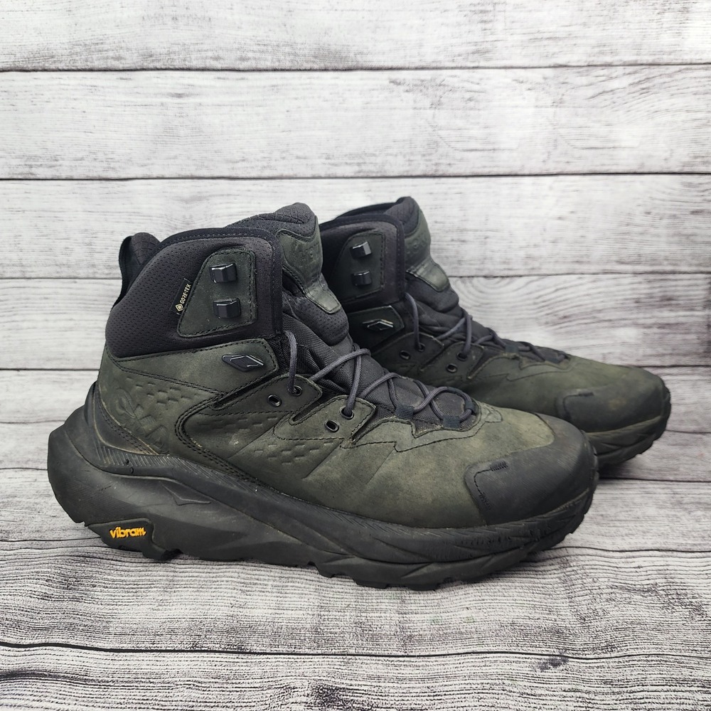 Hoka M Kaha 2 GTX Gore-Tex Mens Sz 12.5 D Black Leather Hiking Sneakers Boots